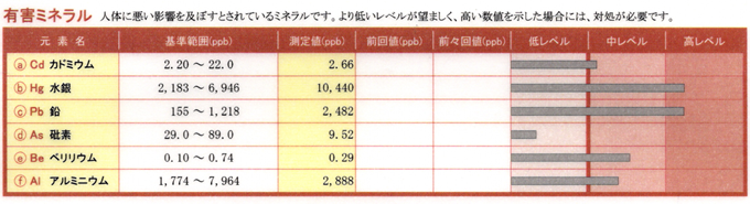 毛髪検査の実例(私の毛髪検査結果です)