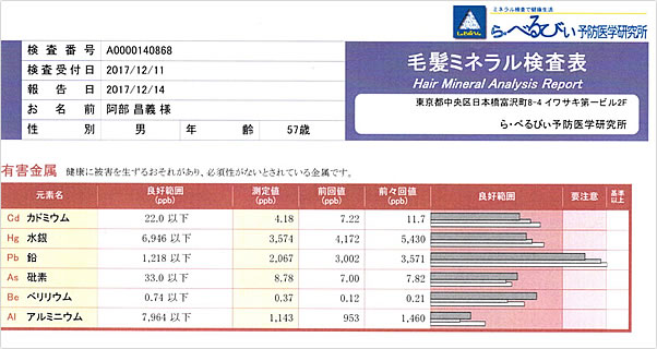 毛髪ミネラル検査